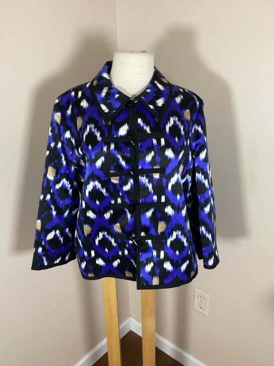 Doncaster Jackets & Blazers - Doncaster Collection Silk Blend Ikat Print Toggle Jacket